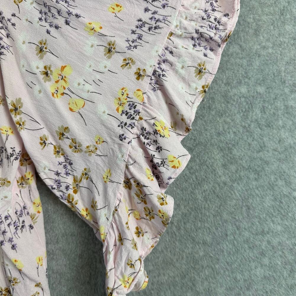 Lauren Conrad Floral Boho Blouse Med Pink Whimsical Bloomcore Short Sleeve Top - Picture 6 of 13